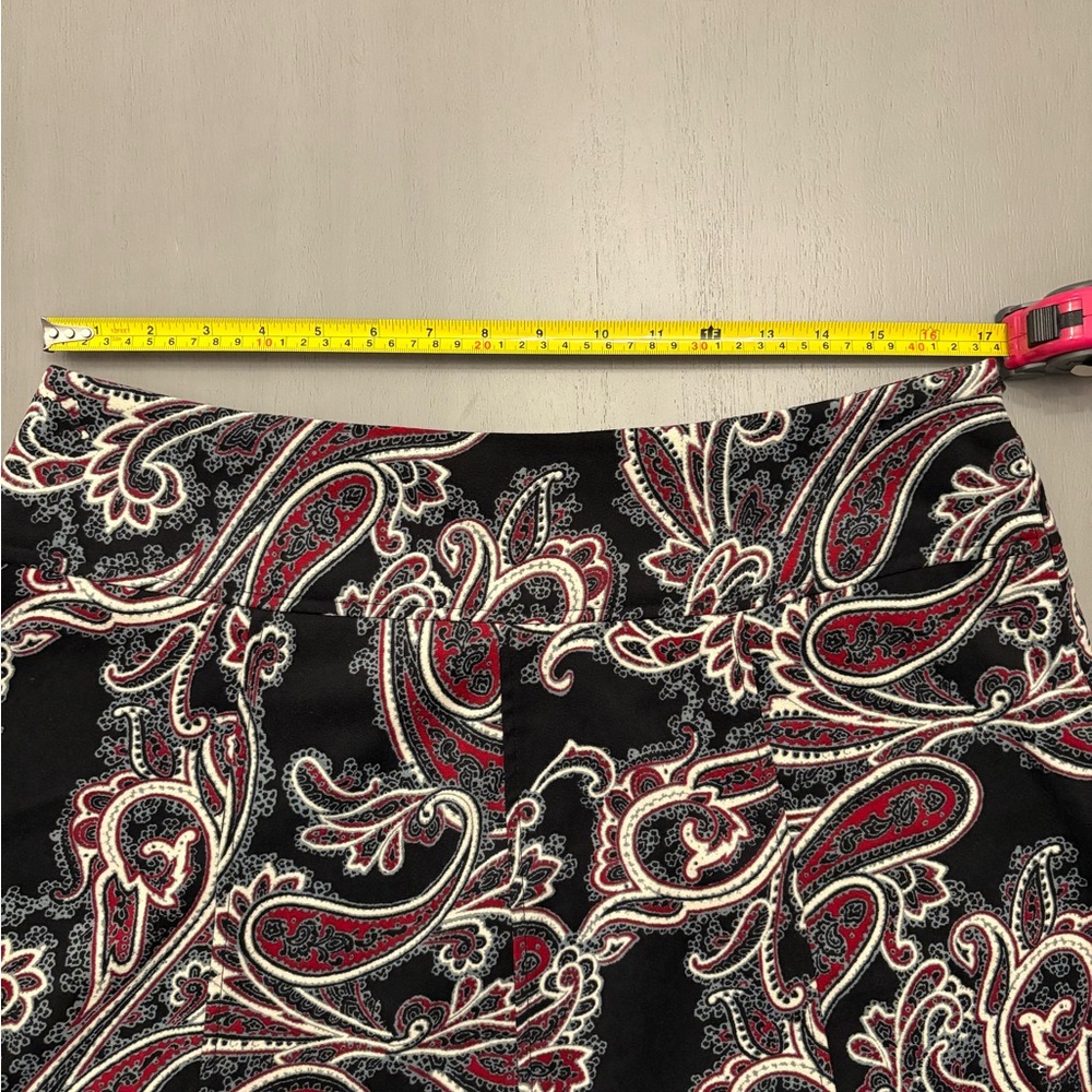 Christopher & Banks Paisley A-Line Midi Skirt Black Red Stretch Office Sz 14 - Picture 9 of 11